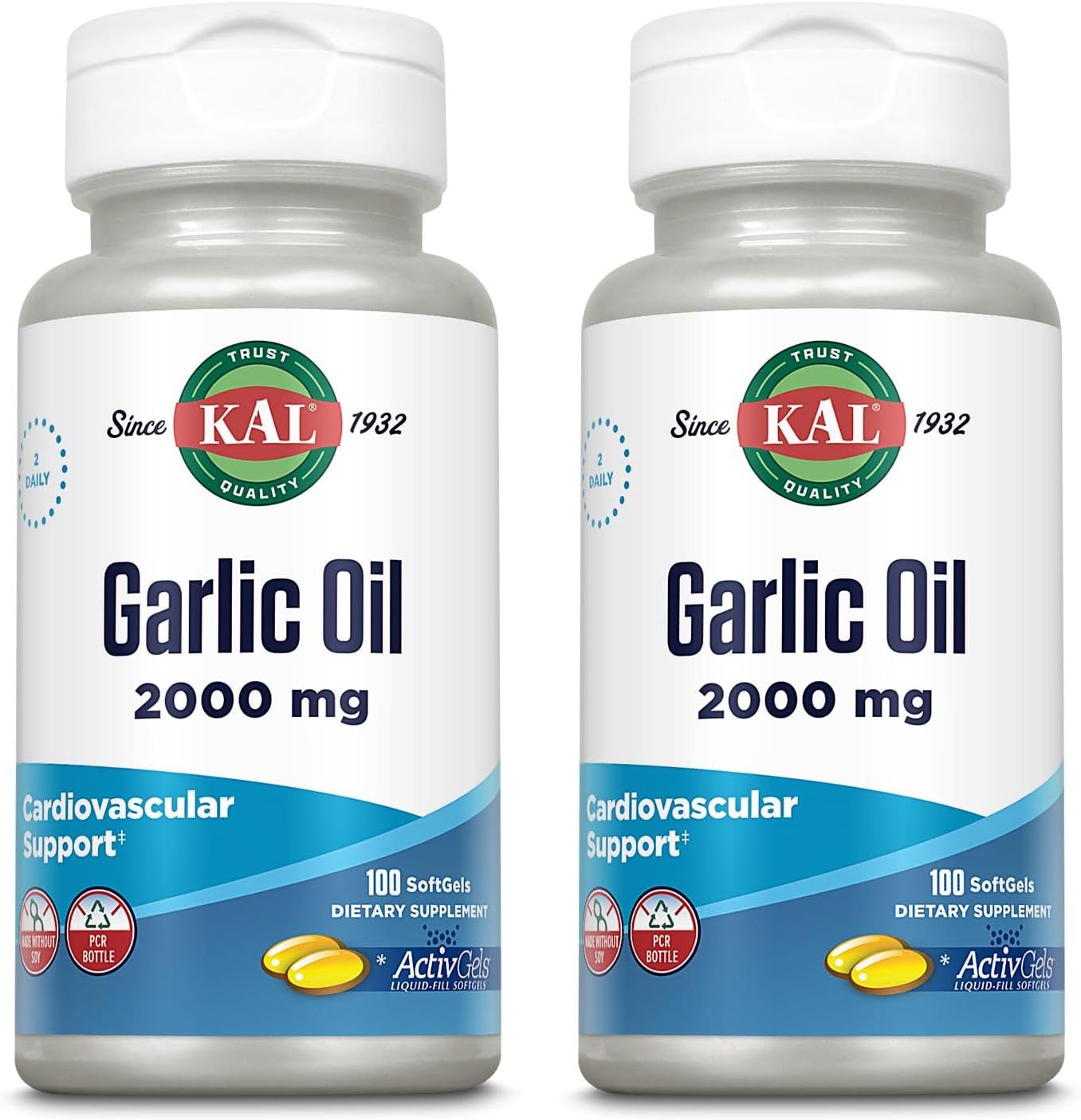2 Packs of KAL Garlic Oil 2000 Softgels, 100 Count - Total 200 Softgels