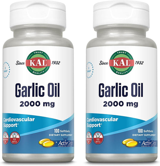2 Packs of KAL Garlic Oil 2000 Softgels, 100 Count - Total 200 Softgels