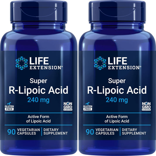 2 Packs of Life Extension Super R-Lipoic Acid 240mg, 90 Veg Capsules for Longevity