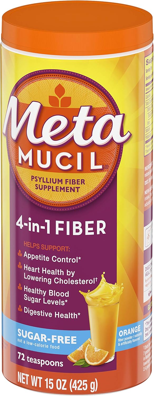 2 Packs of Metamucil Sugar-Free Orange Fiber Powder, 4-in-1 Formula, 72 Servings