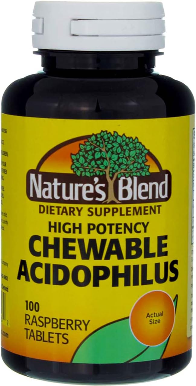 2 Packs of Nature's Blend Acidophilus Chewable Raspberry Flavor - 100 Tablets Each