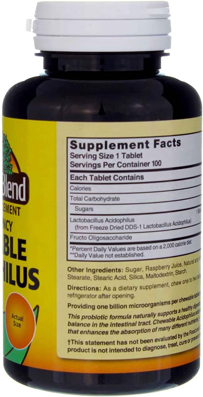 2 Packs of Nature's Blend Acidophilus Chewable Raspberry Flavor - 100 Tablets Each