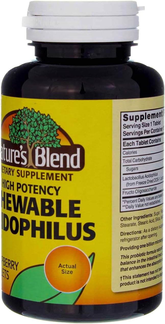 2 Packs of Nature's Blend Acidophilus Chewable Raspberry Flavor - 100 Tablets Each