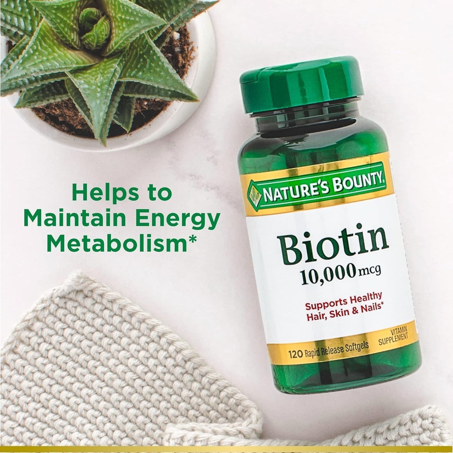 2 Packs of Nature's Bounty Biotin 10,000 mcg Rapid Release Softgels - 240 Softgels Total