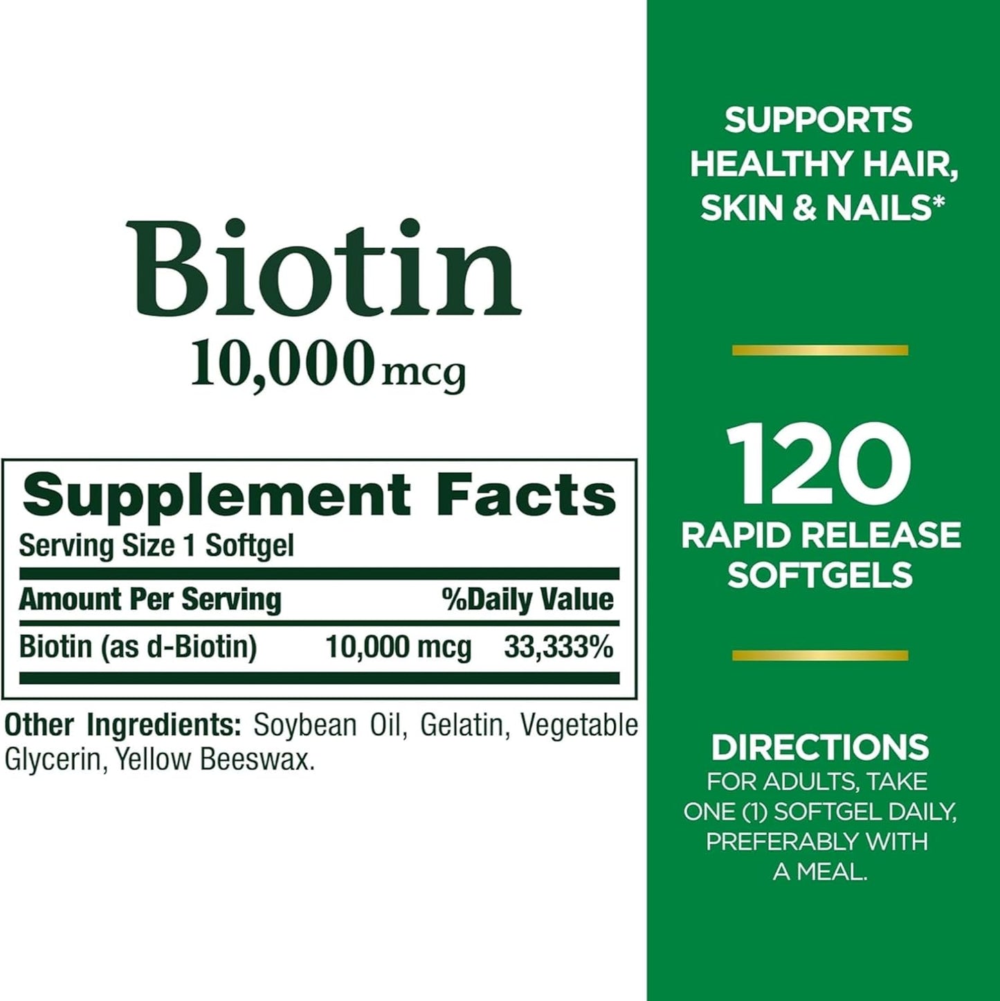 2 Packs of Nature's Bounty Biotin 10,000 mcg Rapid Release Softgels - 240 Softgels Total