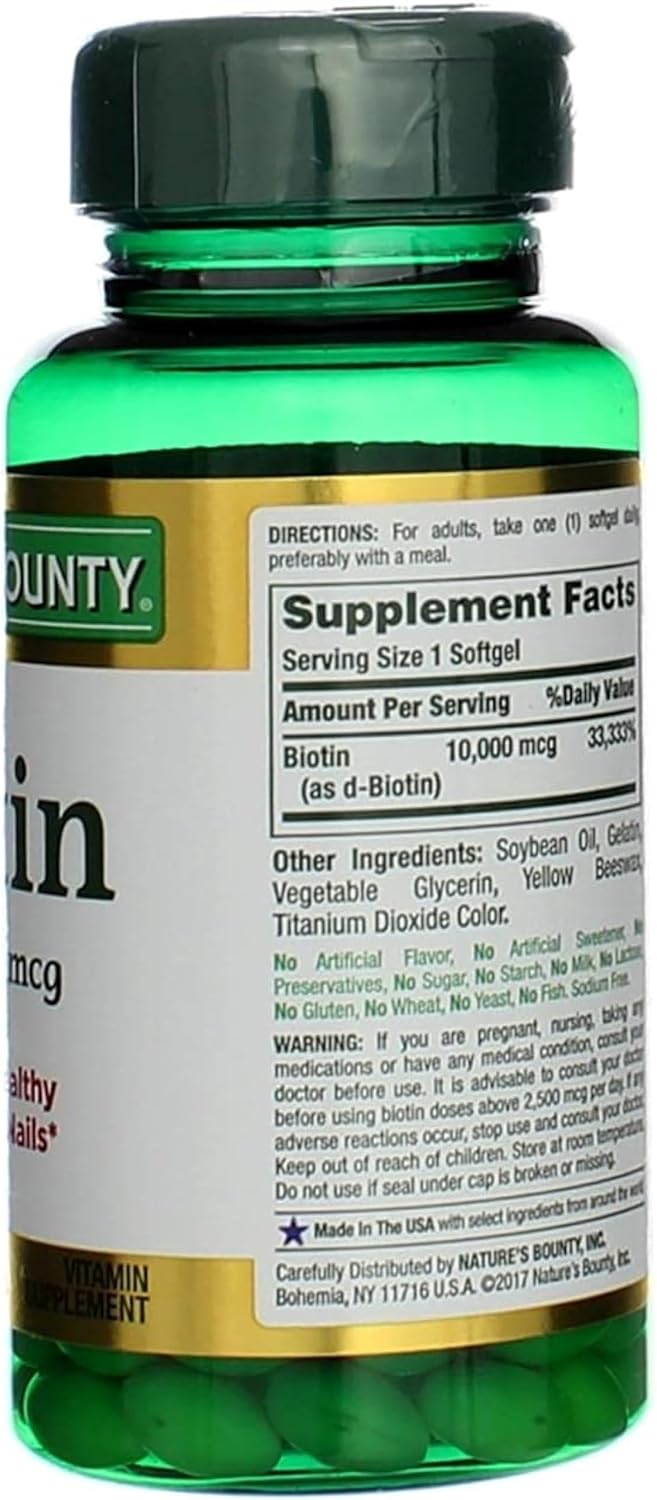 2 Packs of Nature's Bounty Biotin 10,000 mcg Rapid Release Softgels - 240 Softgels Total