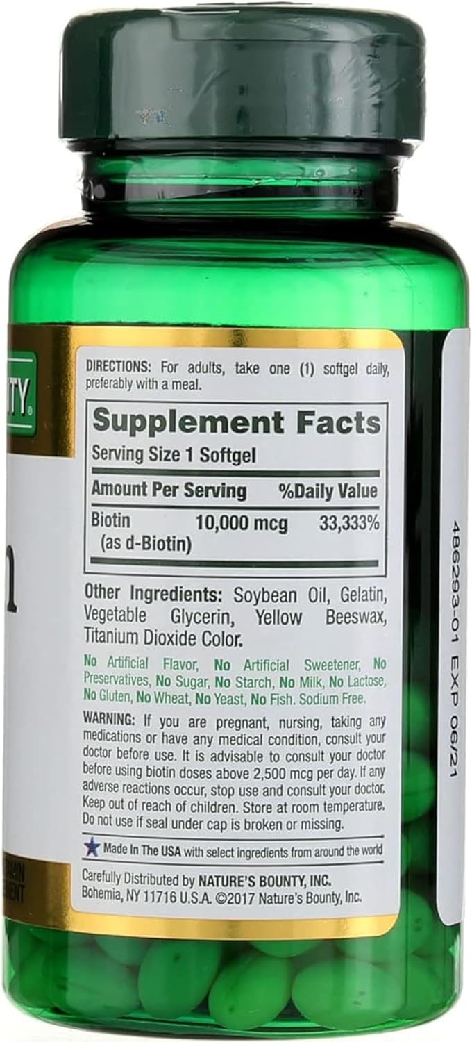 2 Packs of Nature's Bounty Biotin 10,000 mcg Rapid Release Softgels - 240 Softgels Total