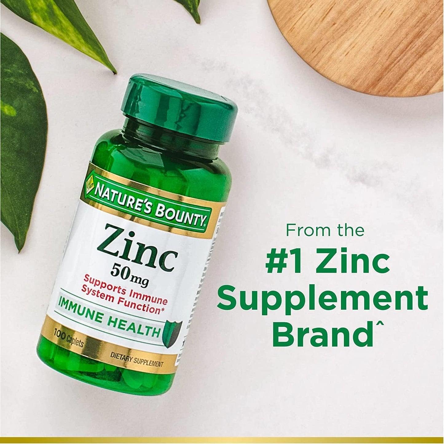 2 Packs of Nature's Bounty Zinc Caplets, 100 Ct Each, 50 mg for Immune Support