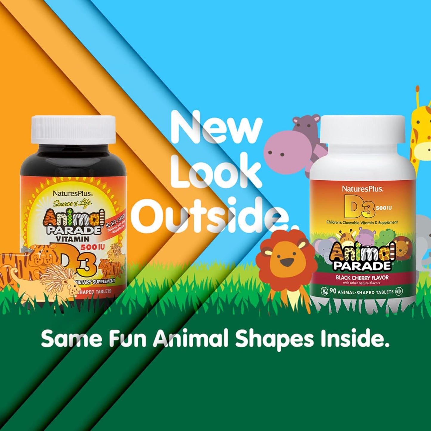 2 Packs of Natures Plus Animal Parade Vitamin D3 Children's Chewables - Black Cherry Flavor - 180 Animal-Shaped Tablets - Gluten Free, Vegetarian, Hypoallergenic