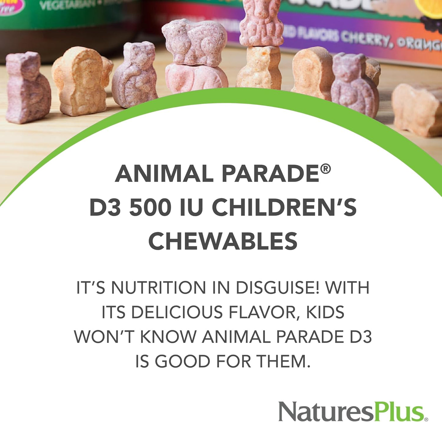 2 Packs of Natures Plus Animal Parade Vitamin D3 Children's Chewables - Black Cherry Flavor - 180 Animal-Shaped Tablets - Gluten Free, Vegetarian, Hypoallergenic