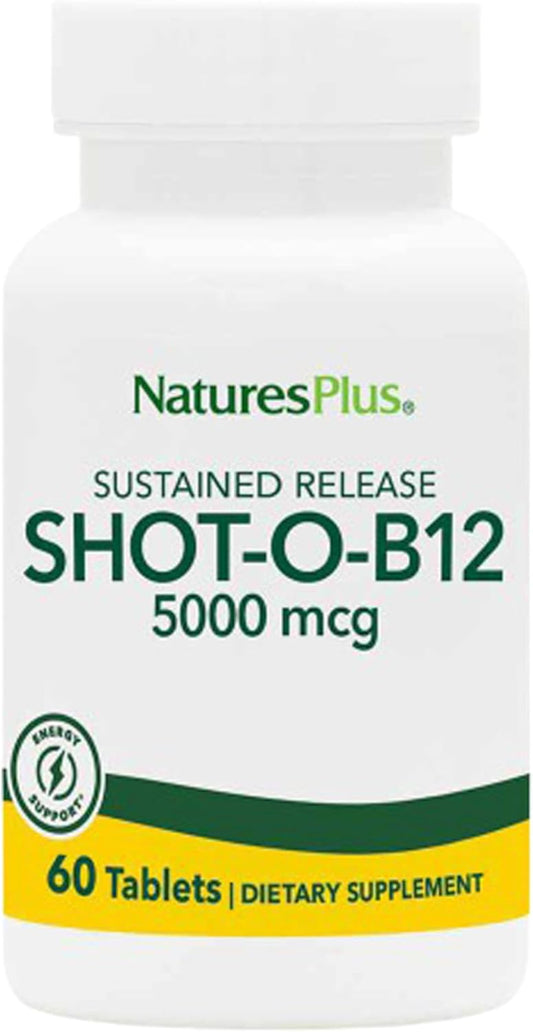 2 Packs of Natures Plus Shot-O-B12 5000 mcg - 30 Sustained Release Tablets - Boost Energy & Mood - Vegetarian & Gluten Free - 60 Servings