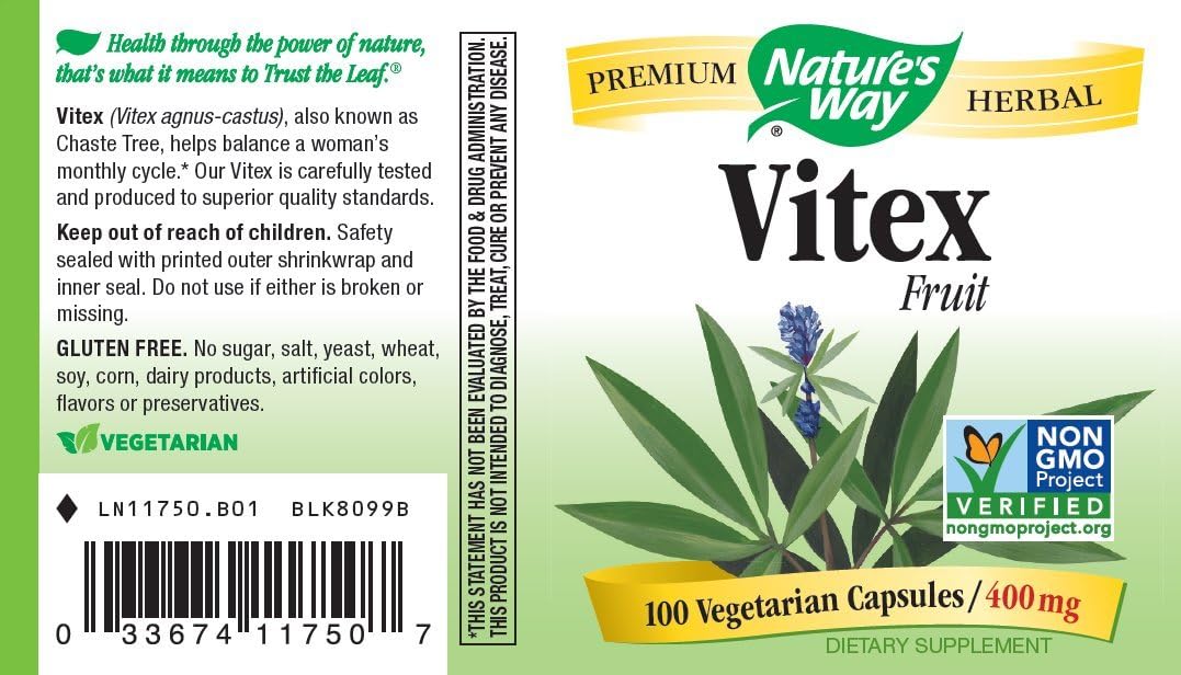 2 Packs of Nature's Way Vitex 400 mg Capsules, Non-GMO & TRU-ID Certified, 100 Vegetarian Capsules per Pack