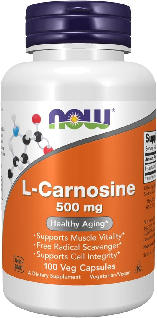2 Packs of NOW Foods L-Carnosine 500mg 100 VegiCaps for Optimal Health and Wellness