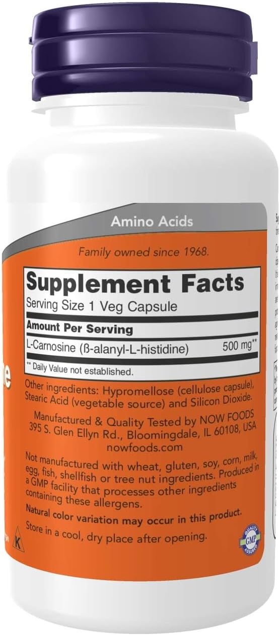 2 Packs of NOW Foods L-Carnosine 500mg 100 VegiCaps for Optimal Health and Wellness