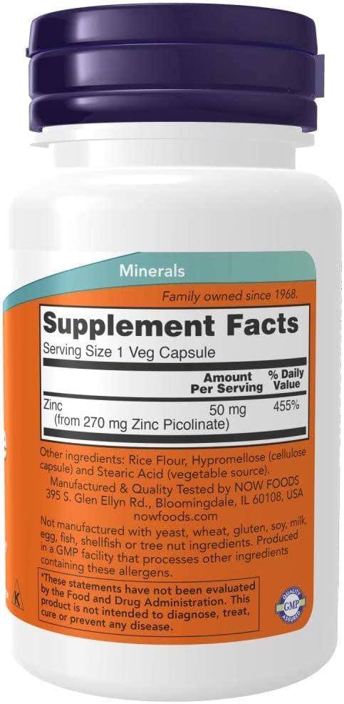 2 Packs of NOW Foods Zinc Picolinate 50mg 60 Capsules for Immune Support