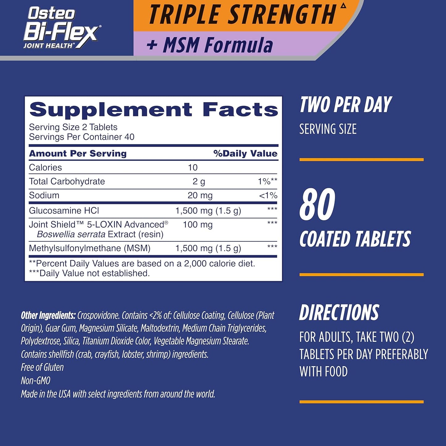 2 Packs of Osteo Bi-Flex Triple Strength with MSM & Glucosamine, 80 Coated Tablets for Joint Health Support