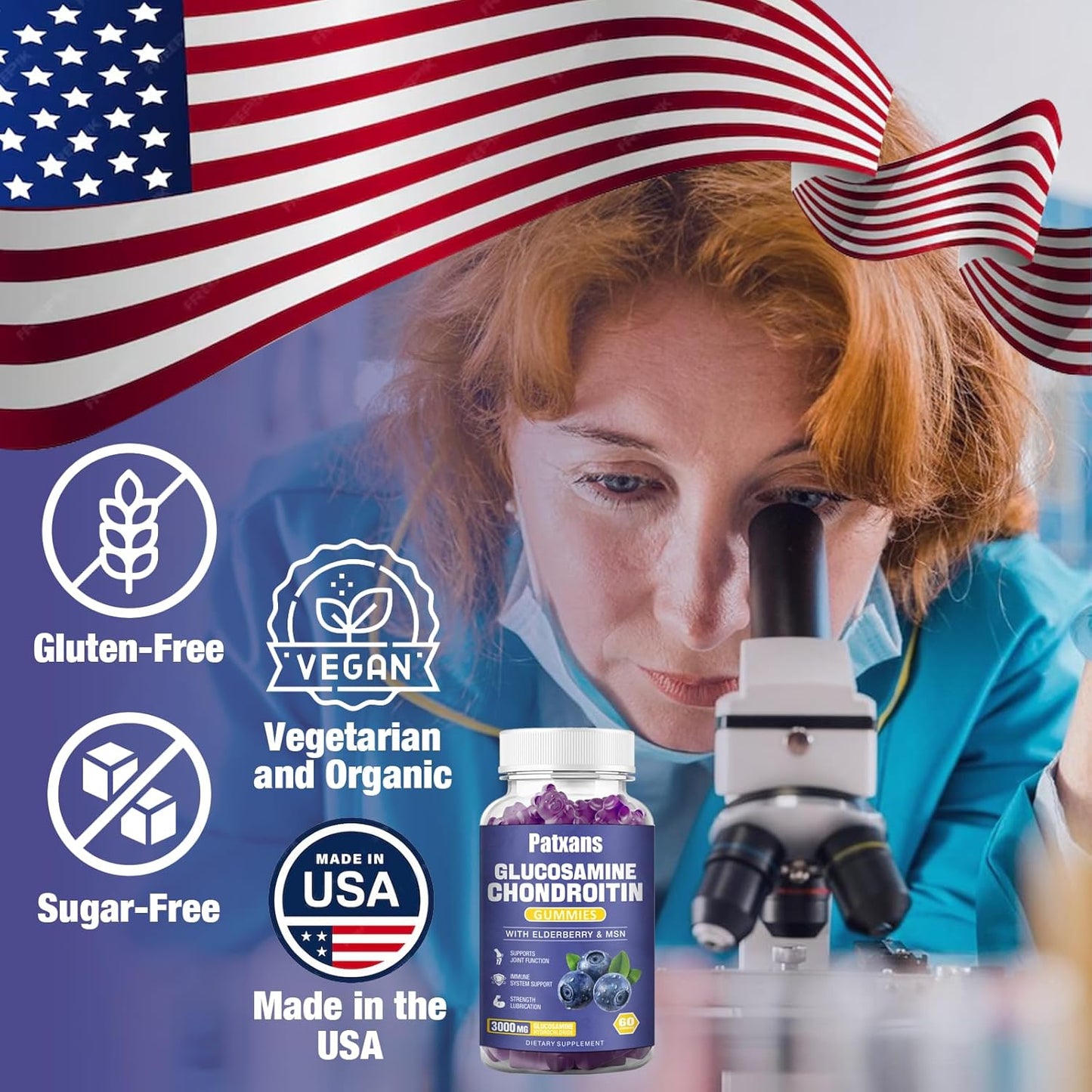 2 Packs of Patxans 3000MG Glucosamine Chondroitin Gummies for Joint Health & Immune Support - Elderberry & MSM Supplement for Flexibility and Antioxidant Boost - 120 Gummies