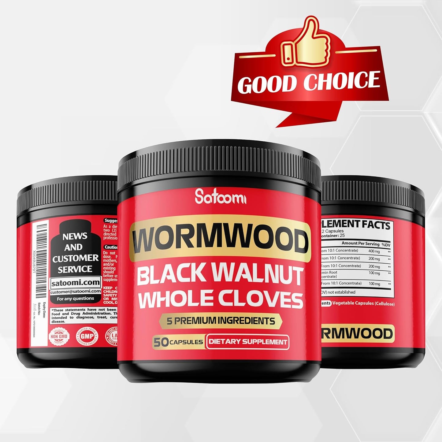 2 Packs of Satoomi Wormwood Capsules - 50 Capsules with Black Walnut, Cloves, Turmeric, and Berberine HCl - Immune System and Digestion Support Supplement