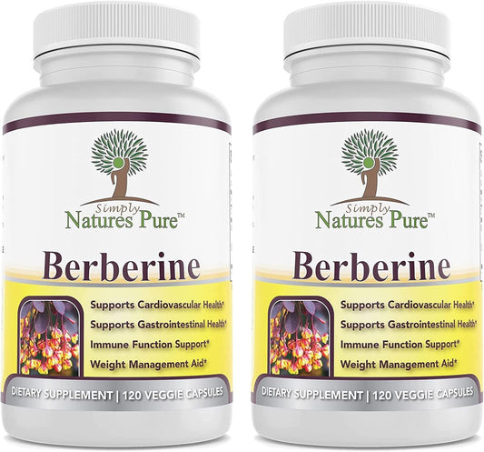 2 Packs of Simply Natures Premium Berberine HCl 500mg Capsules for Cardiovascular, Gastrointestinal, and Immune Support