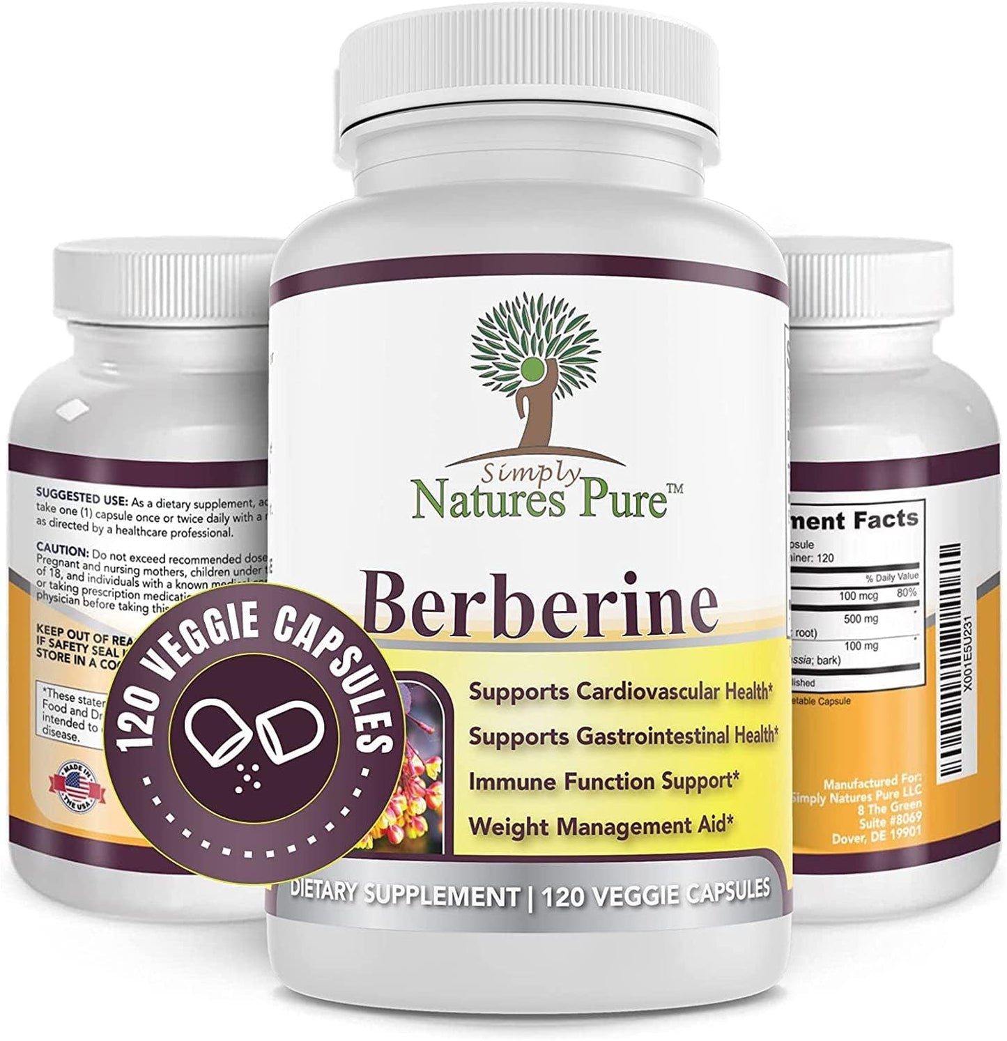 2 Packs of Simply Natures Premium Berberine HCl 500mg Capsules for Cardiovascular, Gastrointestinal, and Immune Support