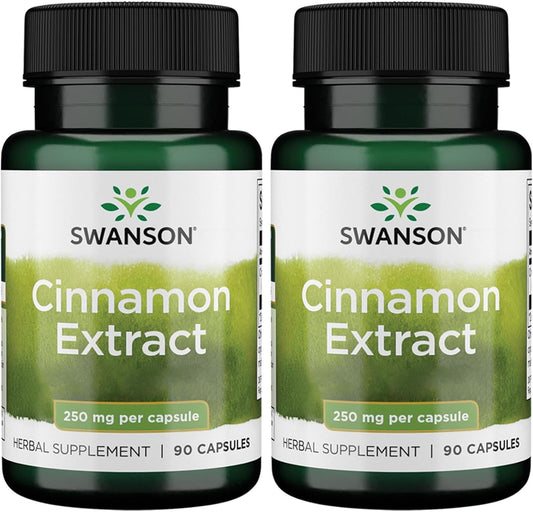 2 Packs of Swanson Cinnamon Extract Capsules 250mg - Total 180 Capsules