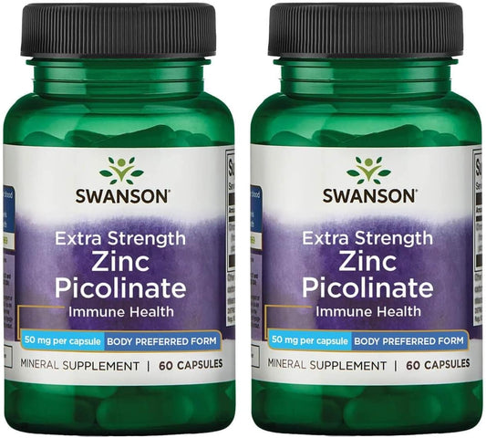 2 Packs of Swanson Premium Extra Strength Zinc Picolinate Capsules - 50 mg per Capsule - Immune Health Support
