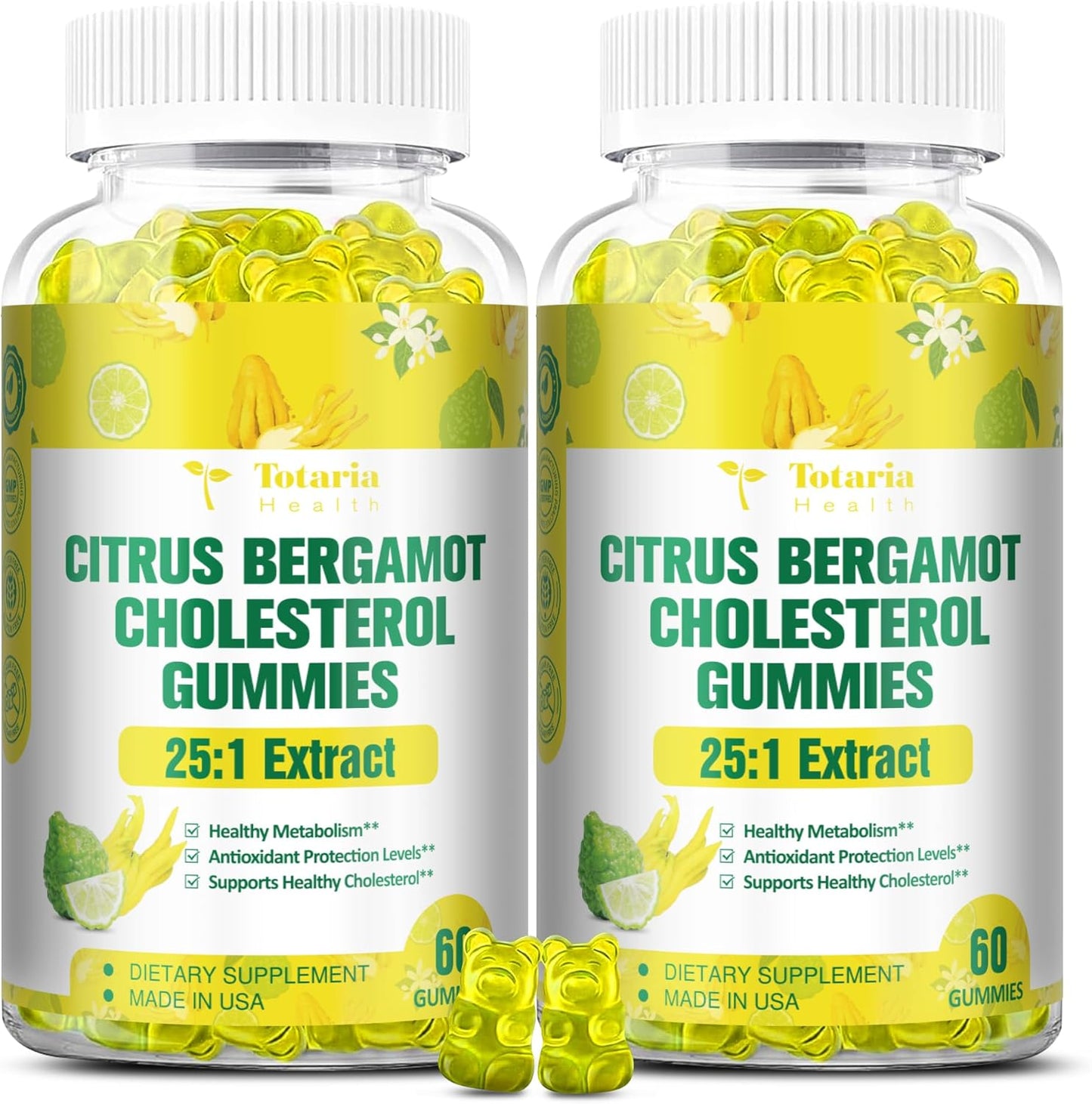 2 Packs of Totaria Citrus Bergamot Gummies - Natural Citrus Flavor Supplement for Heart Health and Cholesterol Support