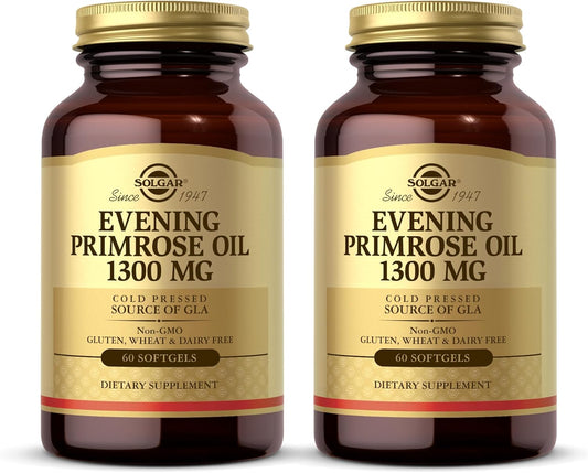 2 Packs Solgar Evening Primrose Oil Softgels - 1300mg, Cold-Pressed GLA Source - 120 Servings, Non-GMO, Gluten-Free