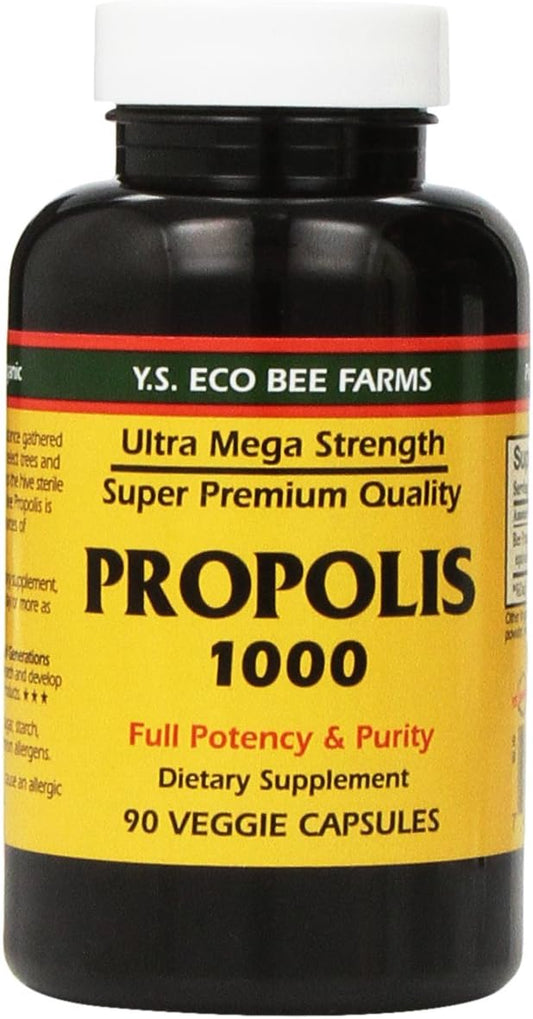 2 Packs YS Eco Bee Farms Propolis 1000mg 90 Capsules - Raw Unprocessed Y.S. Organic Bee Farms