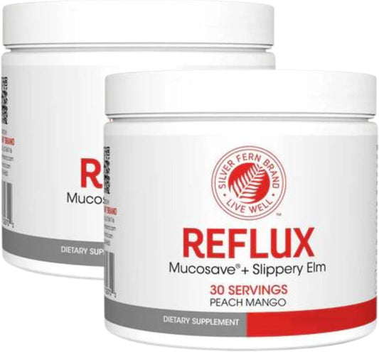 2 Tubs of Silver Fern Reflux Digestive Supplement - Peach Mango Flavor - 30 Servings per Tub - Mucosal Support for Acid Issues