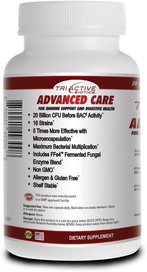 20 Billion CFU Probiotics for Digestive Health & Immune Support - Microencapsulated TriActive Biotics Advanced Care Supplement for Men & Women, 90 Ct Capsules