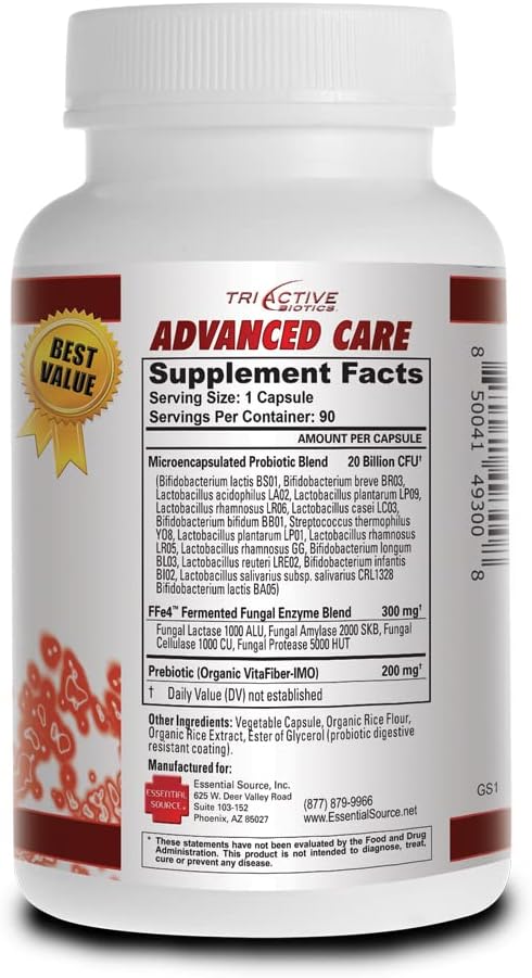 20 Billion CFU Probiotics for Digestive Health & Immune Support - Microencapsulated TriActive Biotics Advanced Care Supplement for Men & Women, 90 Ct Capsules