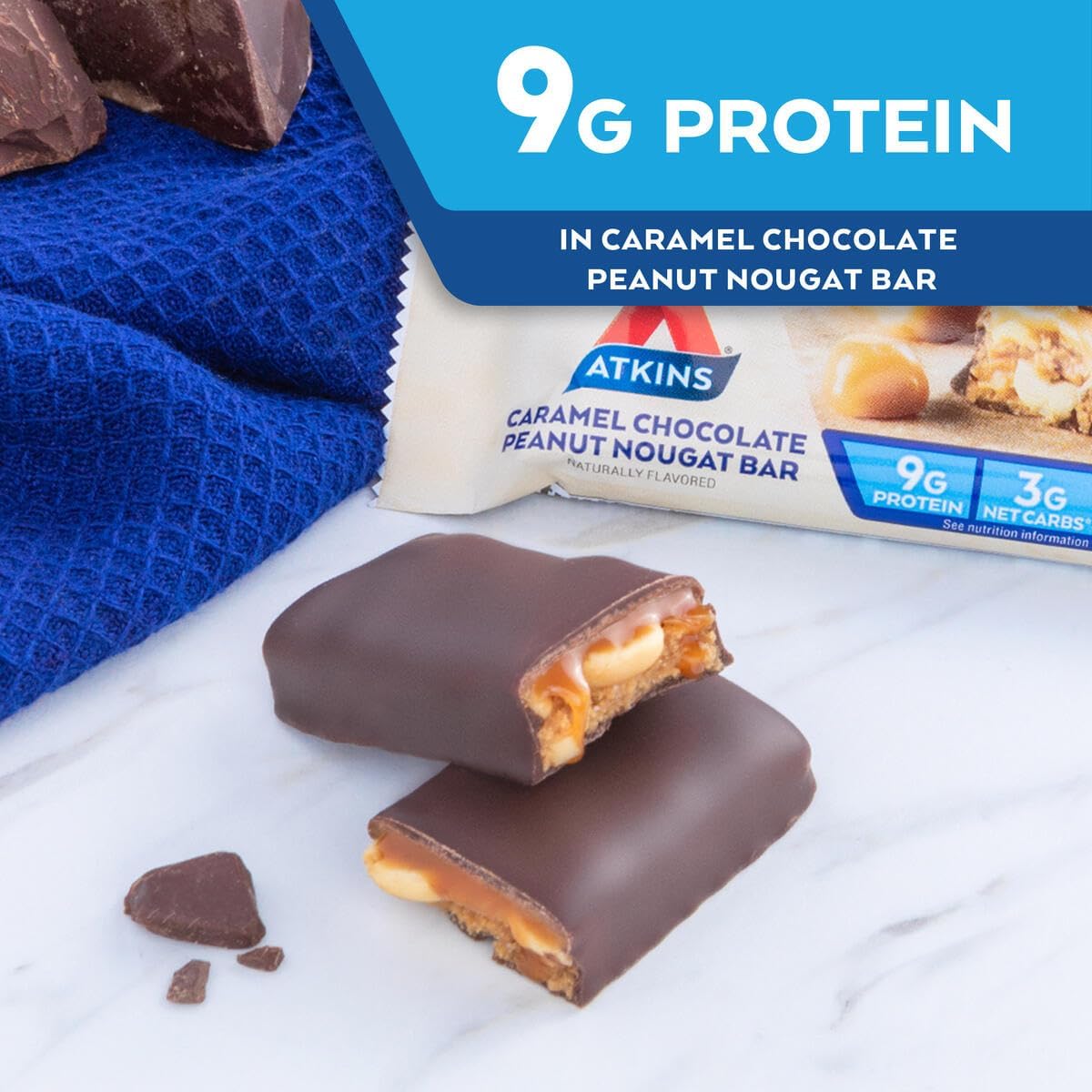 20 Count Atkins Caramel Almond Clusters & 5 Count Caramel Chocolate Peanut Nougat Bars - Gluten Free, High Fiber, Keto Friendly Snacks
