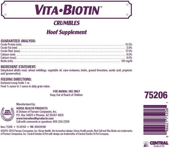 20 lb Horse Health Vita Biotin Crumbles Hoof Supplement for Healthy Hooves