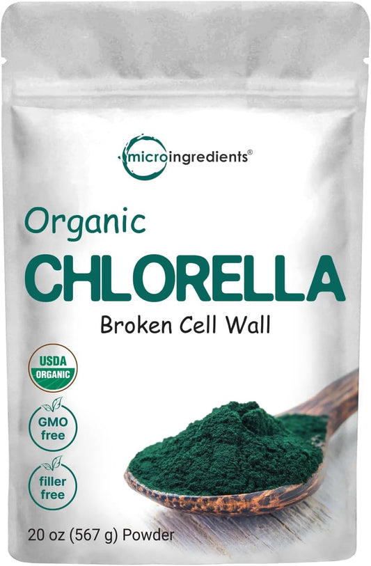 20 oz Organic Chlorella Powder - Broken Cell Wall for Maximum Absorption - Raw Superfood Supplement with Protein & Vitamins - Non-GMO, Vegan - Non-Irradiated