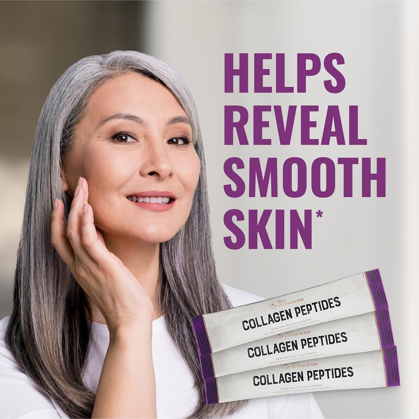 20 Packets of Live Conscious Unflavored Collagen Peptides Powder for Hair, Skin, Nails, and Joints - Grass-Fed Type I & III Hydrolyzed Collagen Supplements