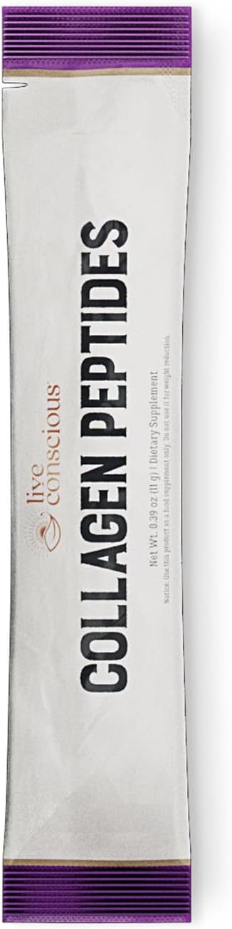 20 Packets of Live Conscious Unflavored Collagen Peptides Powder for Hair, Skin, Nails, and Joints - Grass-Fed Type I & III Hydrolyzed Collagen Supplements