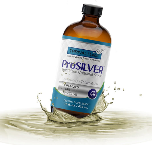 20 PPM ProSILVER Blue Label Colloidal Silver Liquid (16oz) - Immune Support, Nano-Sized Silver, Dark Glass Bottle by Thrival Labs