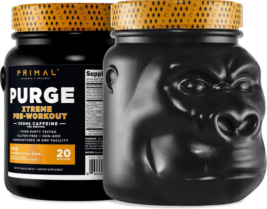 20 Servings of Primal Purge Xtreme Pre-Workout in Pineapple Orange Guava Flavor, Gluten-Free and Non-GMO