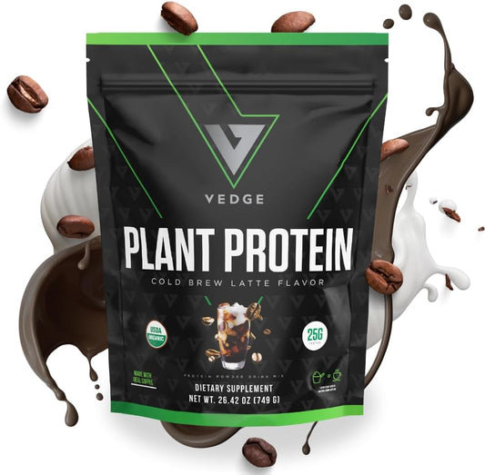 20 Servings of vedge Organic Plant Protein Cold Brew Latte - Vegan, USDA Certified, Gluten Free, Non Dairy Powder