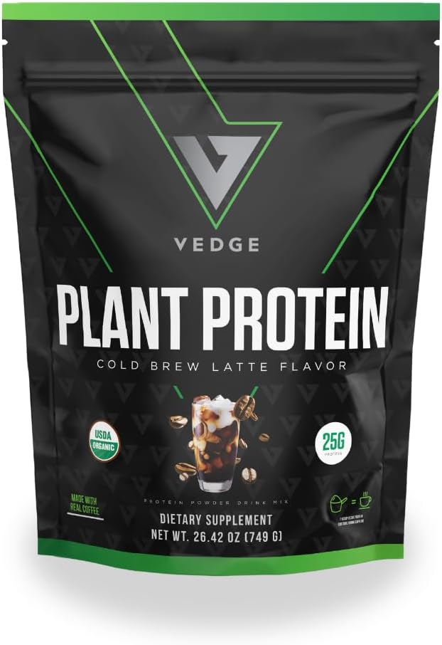 20 Servings of vedge Organic Plant Protein Cold Brew Latte - Vegan, USDA Certified, Gluten Free, Non Dairy Powder