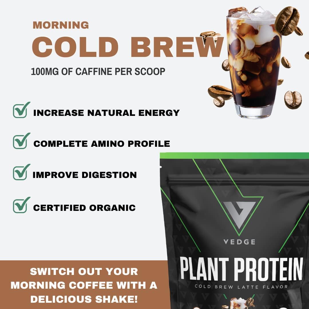20 Servings of vedge Organic Plant Protein Cold Brew Latte - Vegan, USDA Certified, Gluten Free, Non Dairy Powder