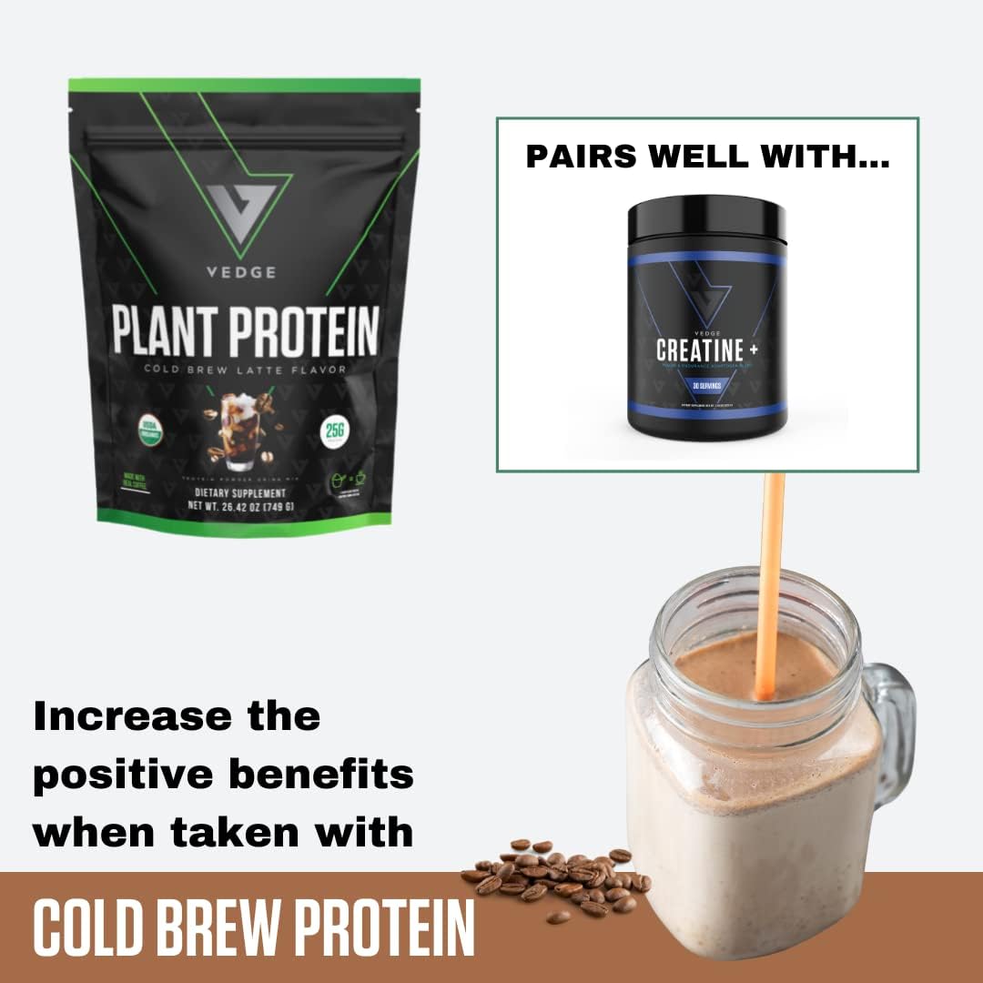 20 Servings of vedge Organic Plant Protein Cold Brew Latte - Vegan, USDA Certified, Gluten Free, Non Dairy Powder