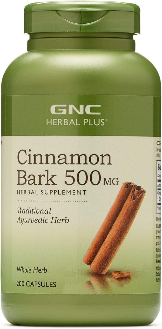 200 Capsules GNC Herbal Plus Cinnamon Bark 500mg - Traditional Ayurvedic Herb Supplement