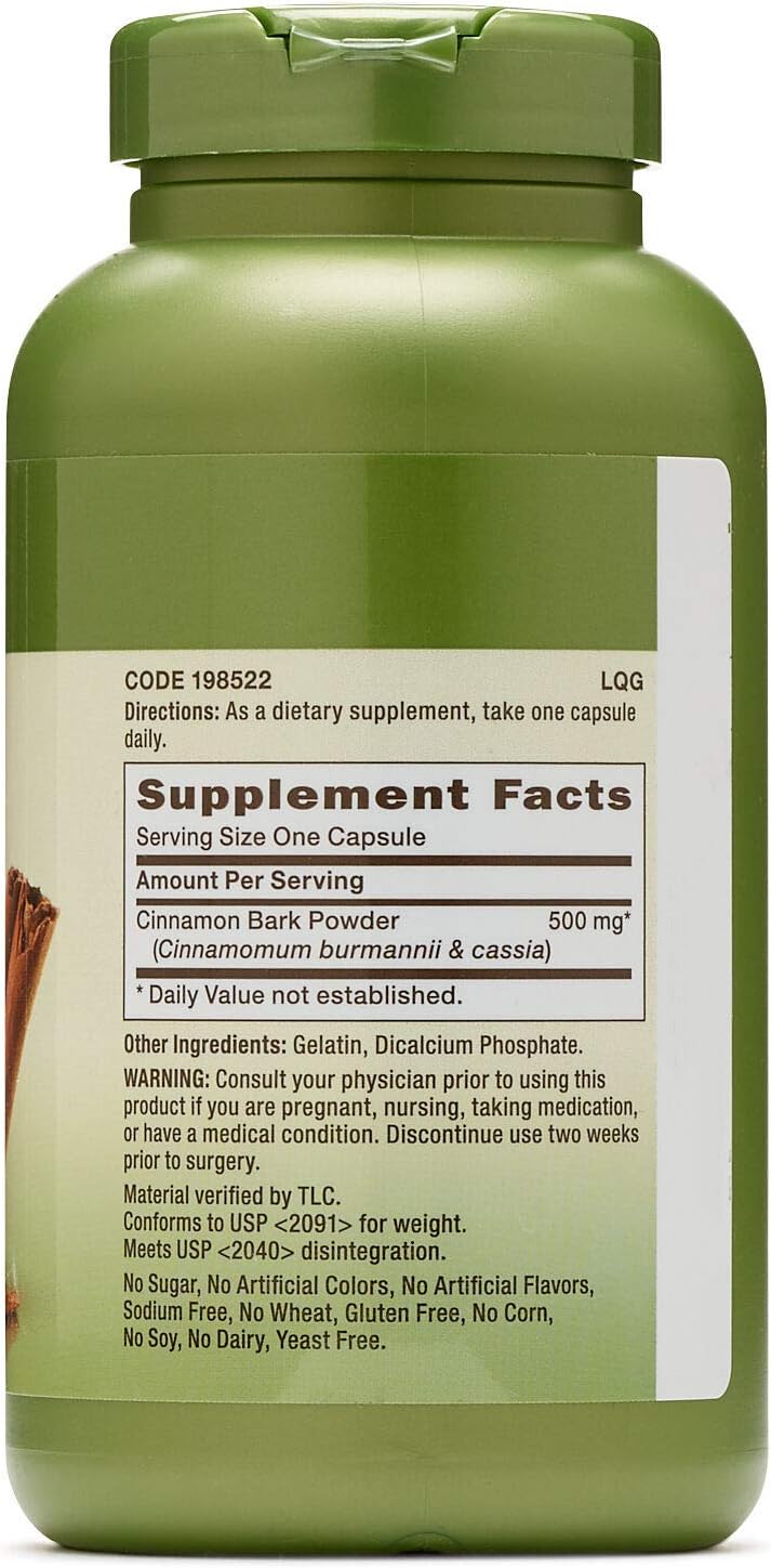 200 Capsules GNC Herbal Plus Cinnamon Bark 500mg - Traditional Ayurvedic Herb Supplement