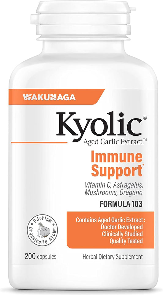 200 Capsules Kyolic Aged Garlic Extract Formula 103 for Immune Support (Packaging Varies)