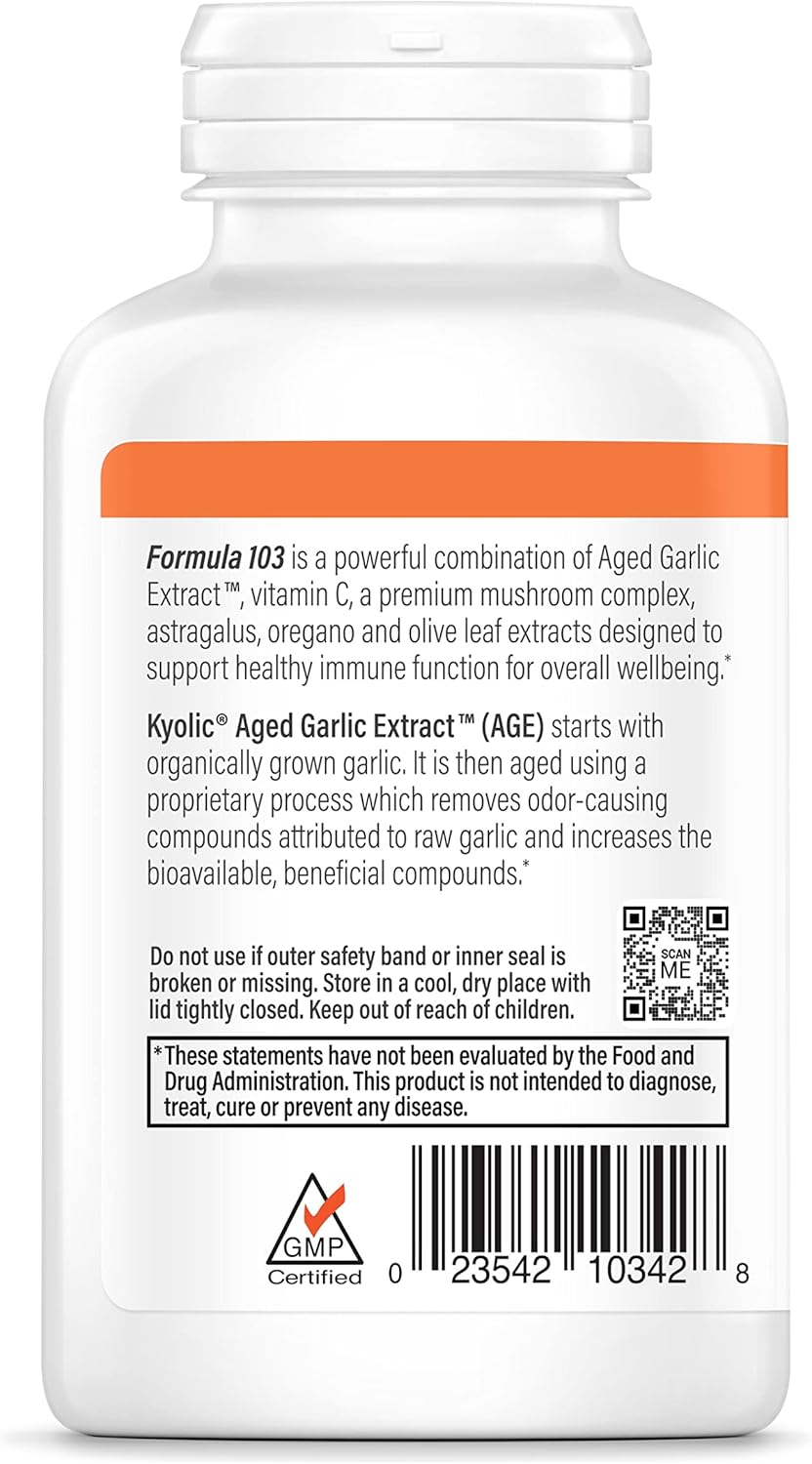 200 Capsules Kyolic Aged Garlic Extract Formula 103 for Immune Support (Packaging Varies)