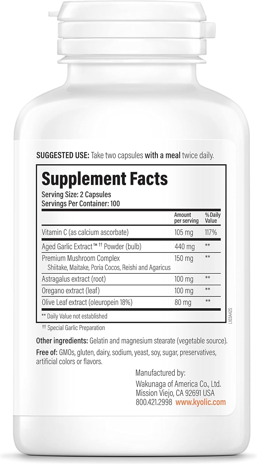 200 Capsules Kyolic Aged Garlic Extract Formula 103 for Immune Support (Packaging Varies)