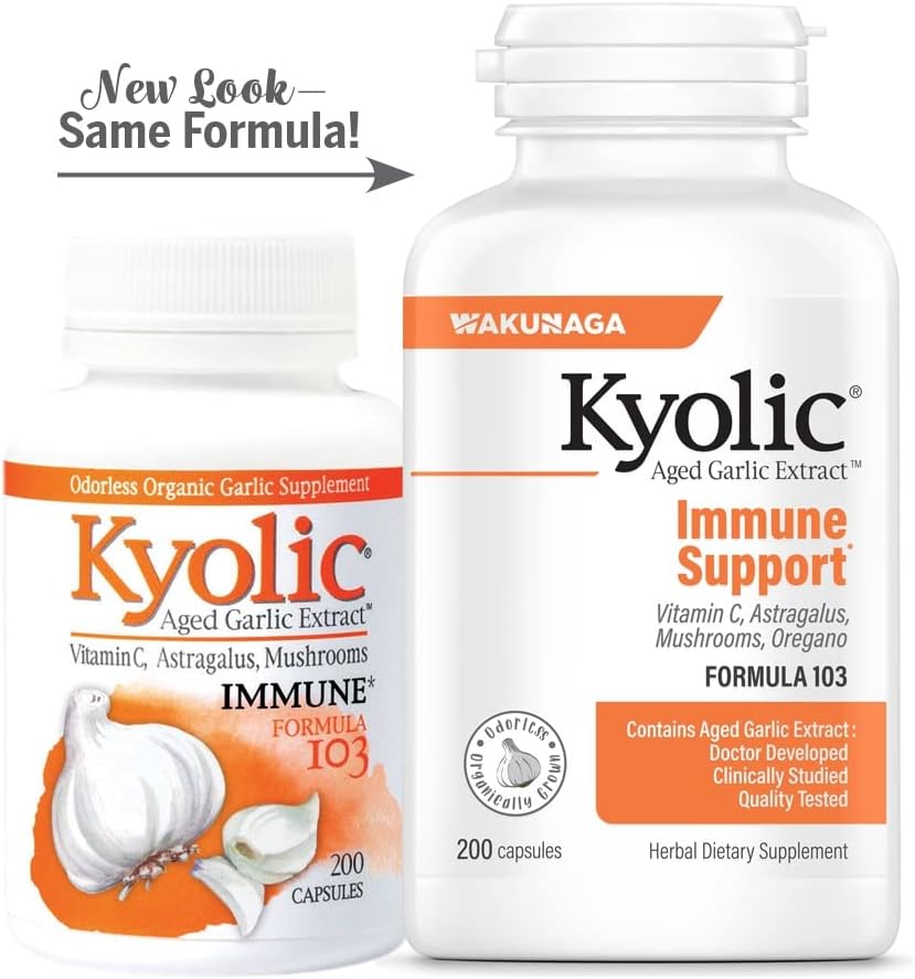 200 Capsules Kyolic Aged Garlic Extract Formula 103 for Immune Support (Packaging Varies)