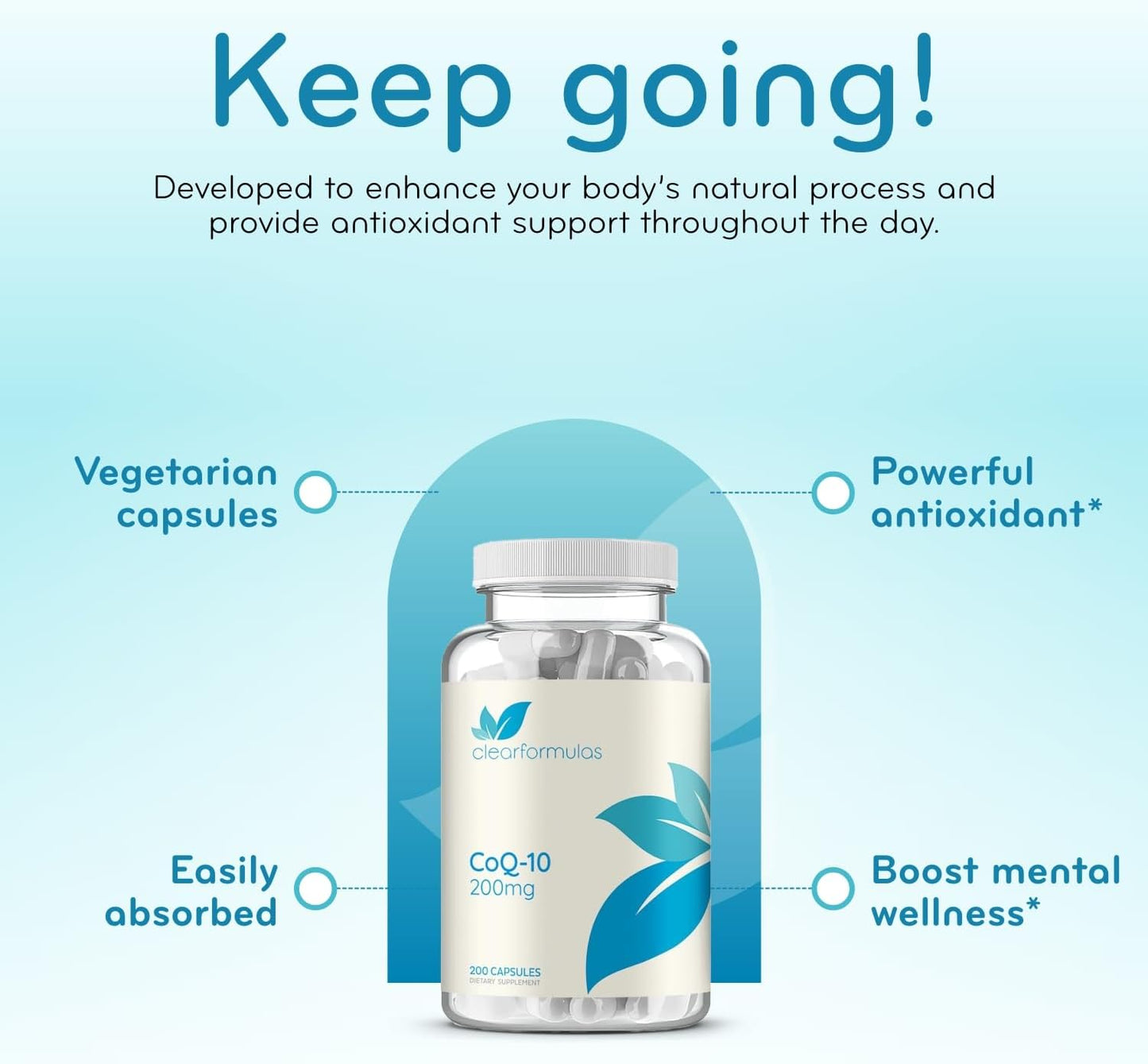 200 Capsules of Clear Formulas Pure CoQ10 200mg for Fast Absorption - Non-GMO Formula